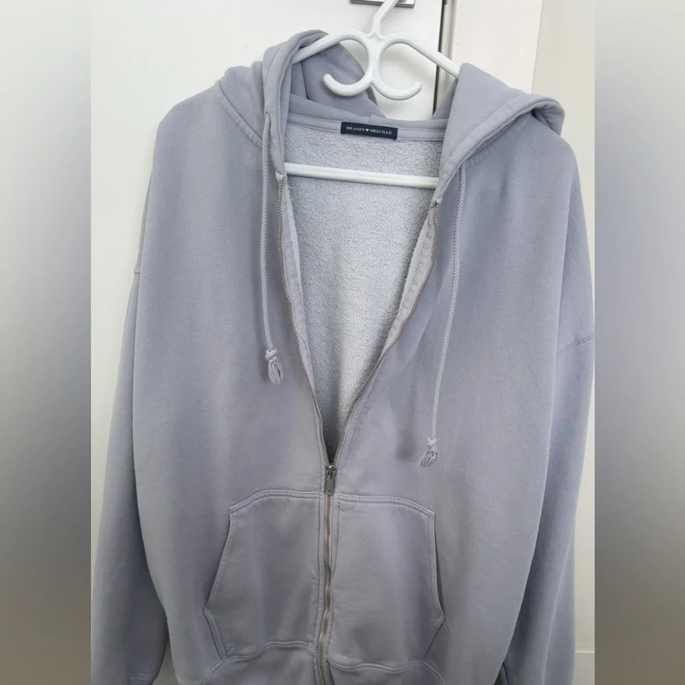 Brandy Melville Christy Hoodie Light Blue/Gray Zip-Up Hoodie - Picture 4 of 5